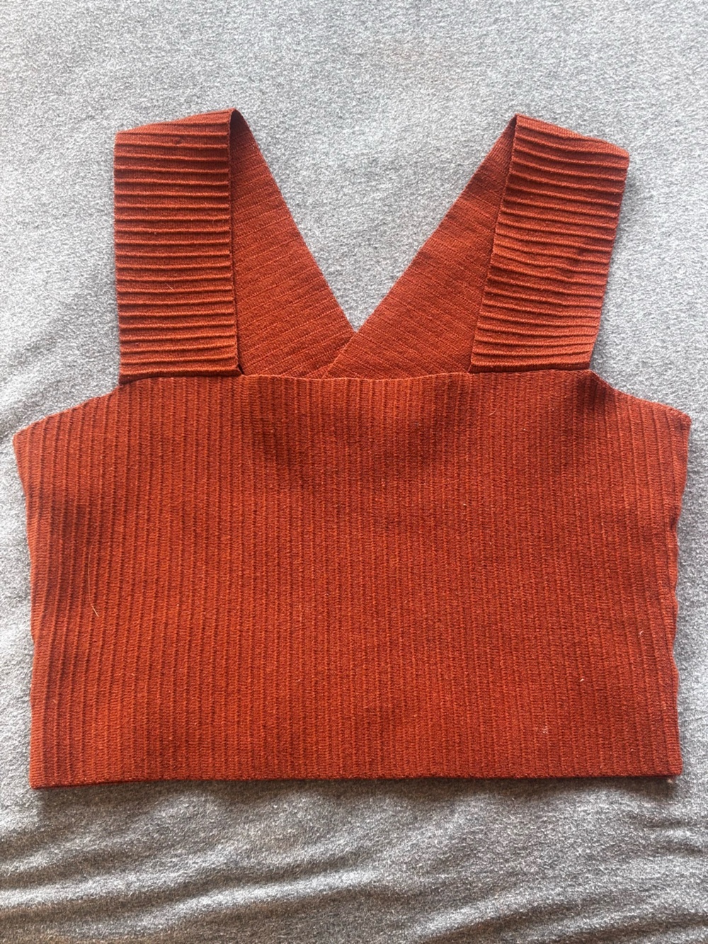 Ribbed V-Neck Crop Tank Top in Rust